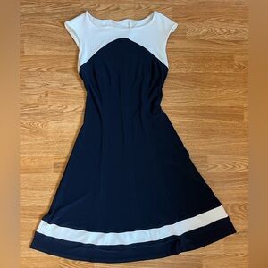 Joseph Ribkoff Designer Sailor Style Navy Blue & White Dress Size 4